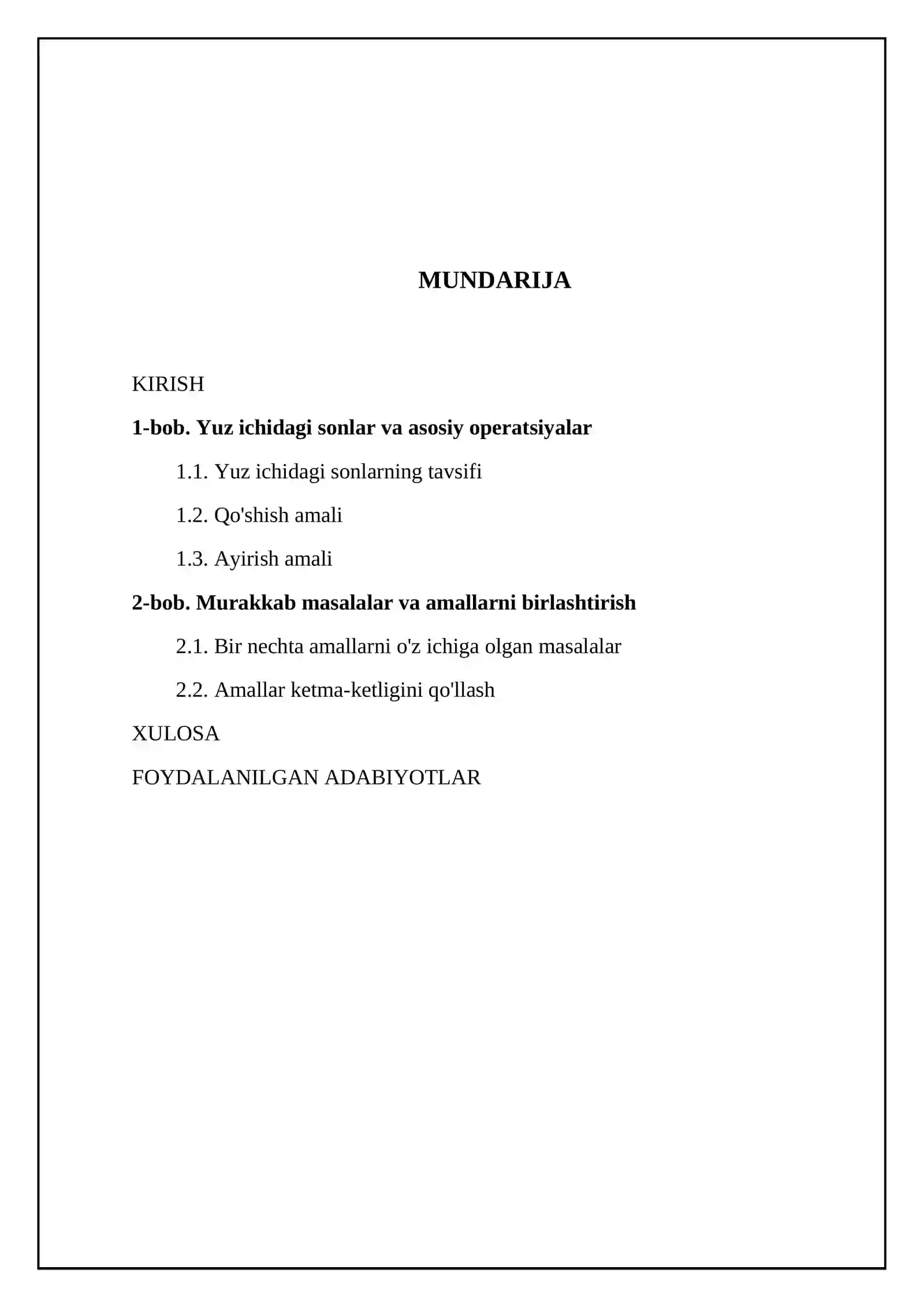 Yuz ichida arifmetik amallar bajarish 2