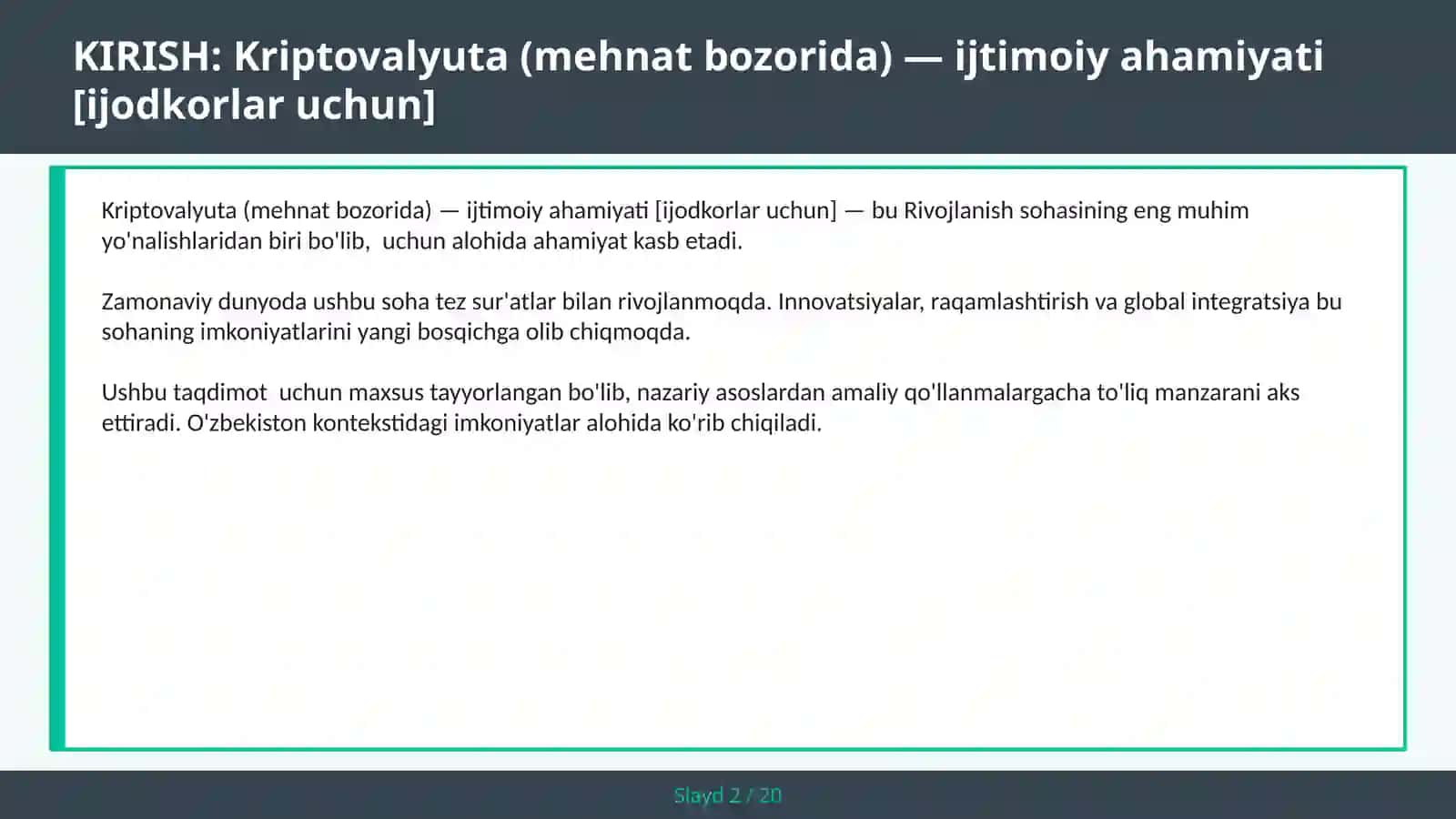 Kriptovalyuta (mehnat bozorida) — ijtimoiy ahamiyati [ijodkorlar uchun] 2