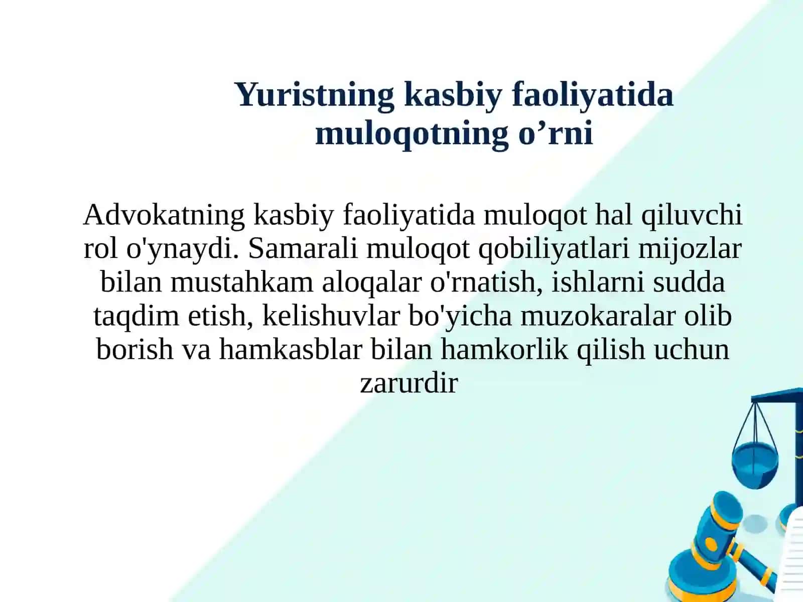 Yuristning kasbiy faoliyatida muloqotning o’rni 2