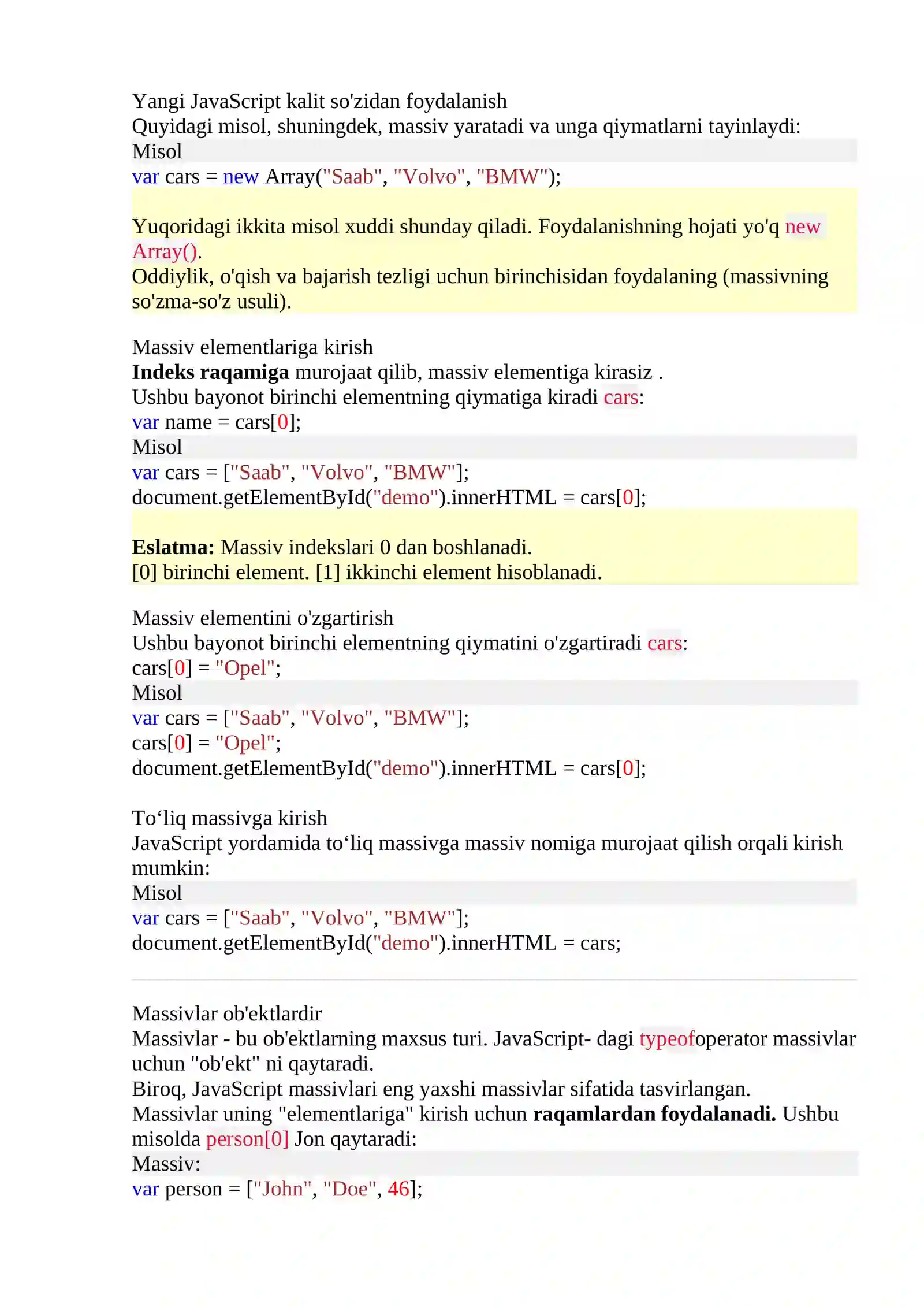 JavaScript massivlari 2