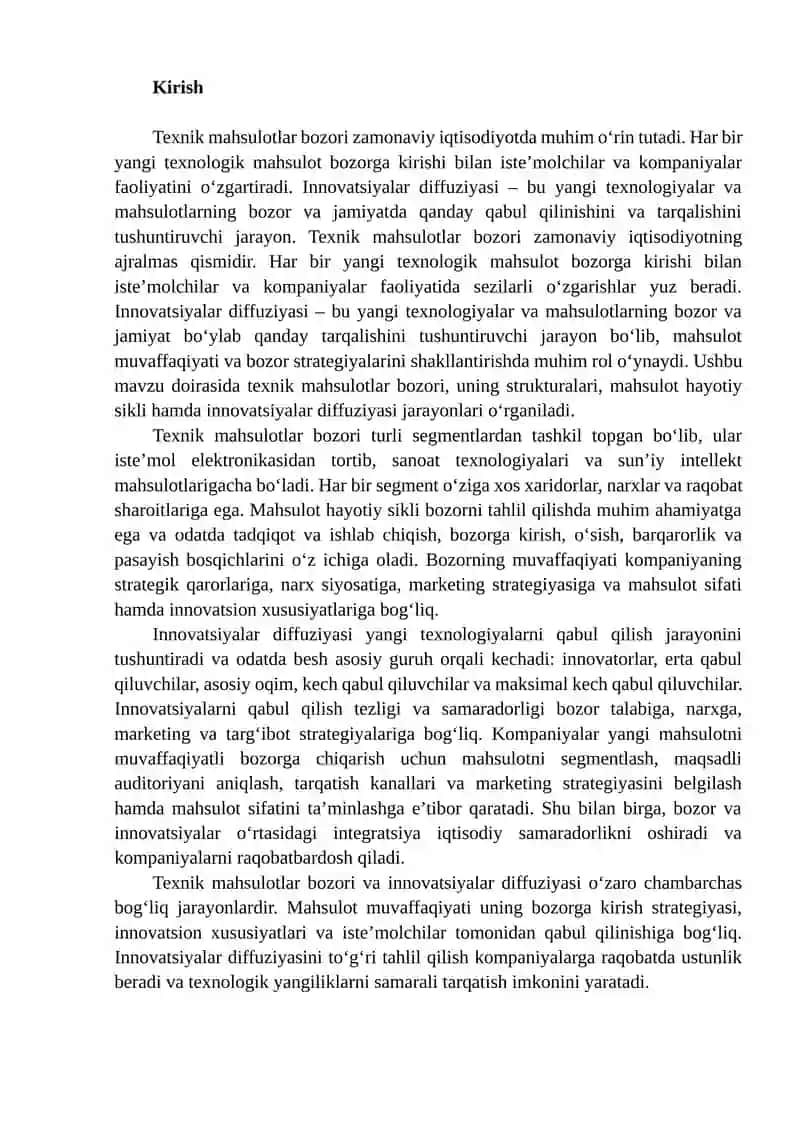 Ilmiy-texnik mahsulotlar bozori va innovatsiyalar diffuziyasi 2