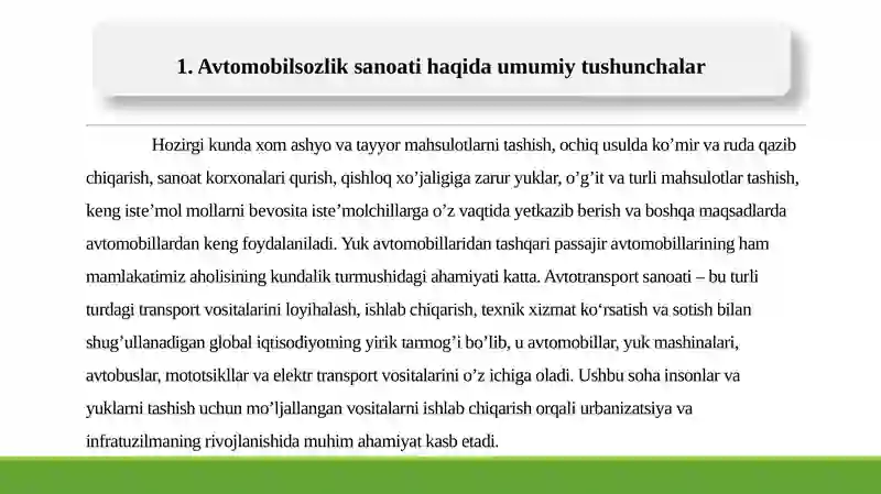 Avtotransport sanoatining rivojlantirish istiqbollari 2