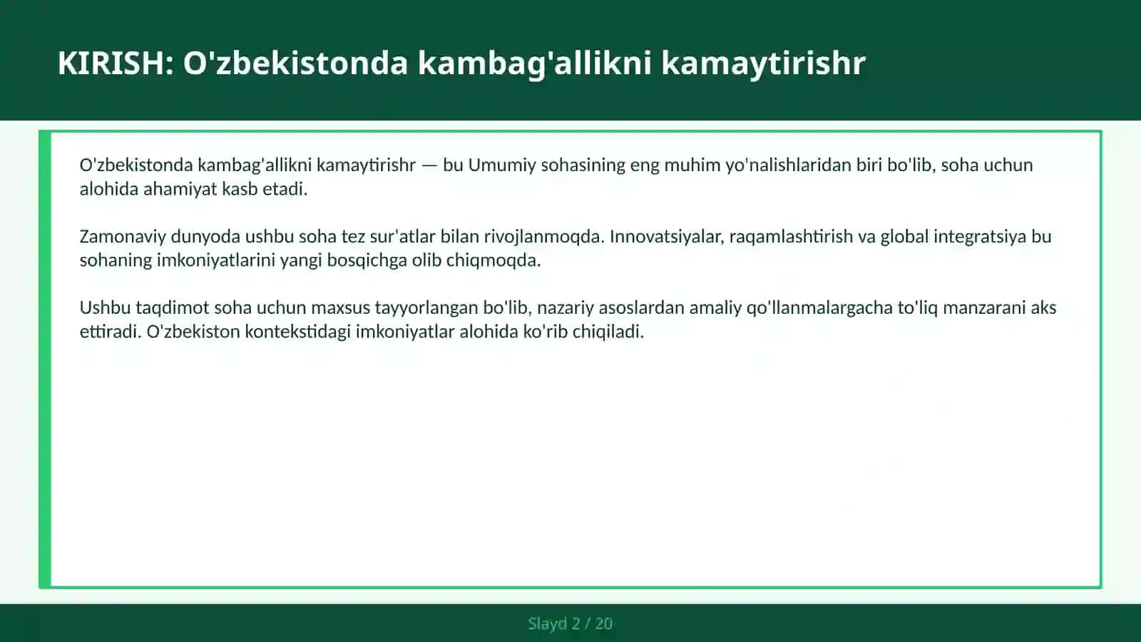 O'zbekistonda kambag'allikni kamaytirishr 2
