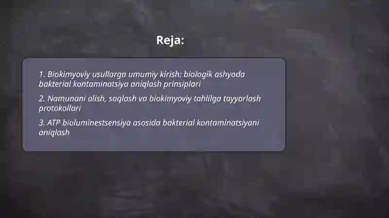 Biologik ashyoni bakterial kontaminatsiyani biokimyoviy usulda aniqlash 2