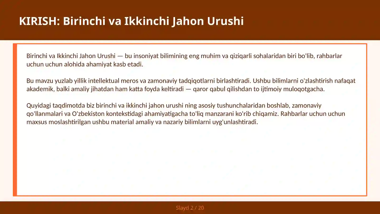 Birinchi va Ikkinchi Jahon Urushi 2
