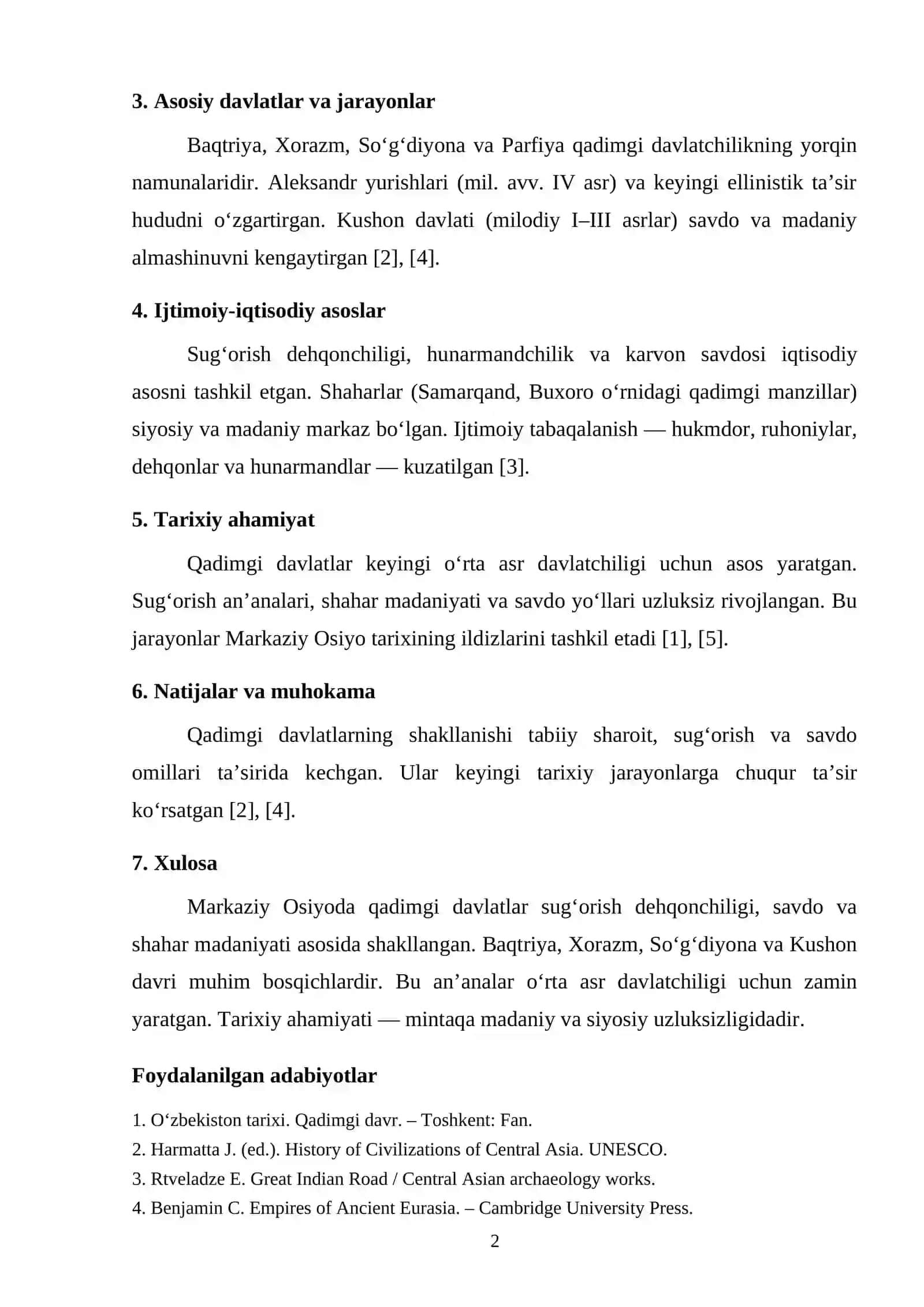MARKAZIY OSIYODA QADIMGI DAVLATLARNING SHAKLLANISHI VA RIVOJLANISH JARAYONLARI 2