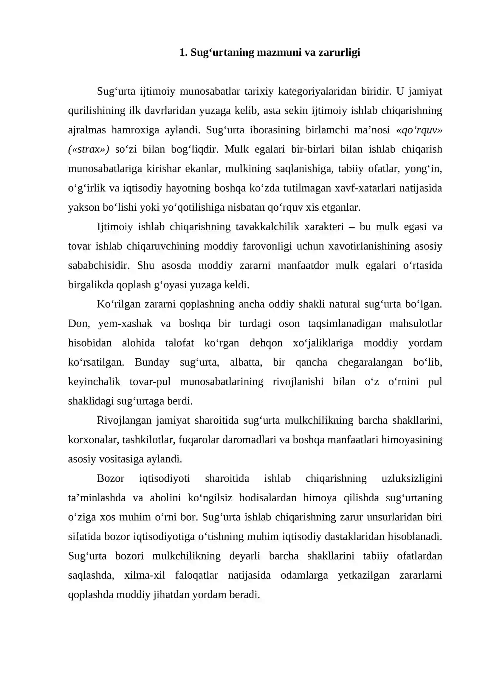 Sug‘urta, moliyaviy bozorlar va institutlar. Sug‘urtaning mohiyati 2