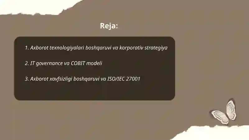 Axborot texnologiyalari boshqaruvi va korporativ strategiya 2