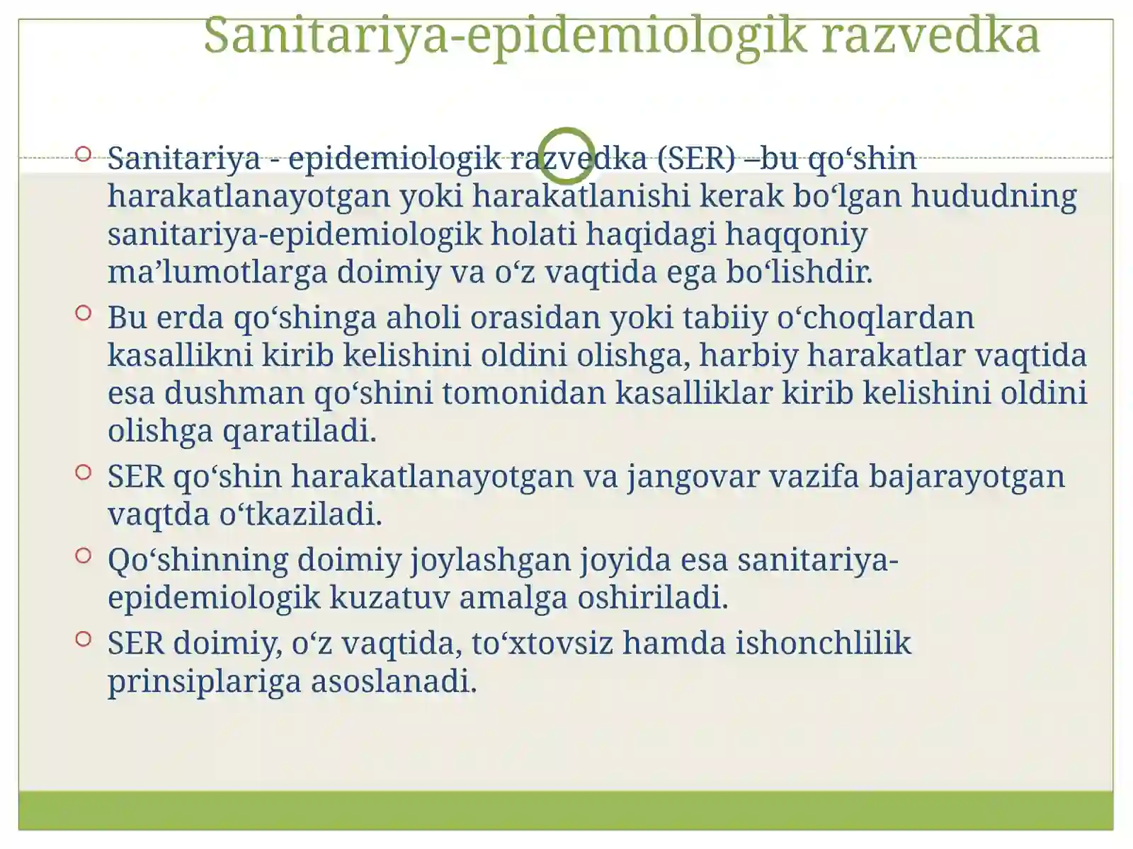 SANITARIYA- EPIDEMIOLOGIK RAZVEDKA. BAKTERIOLOGIK RAZVEDKA 2