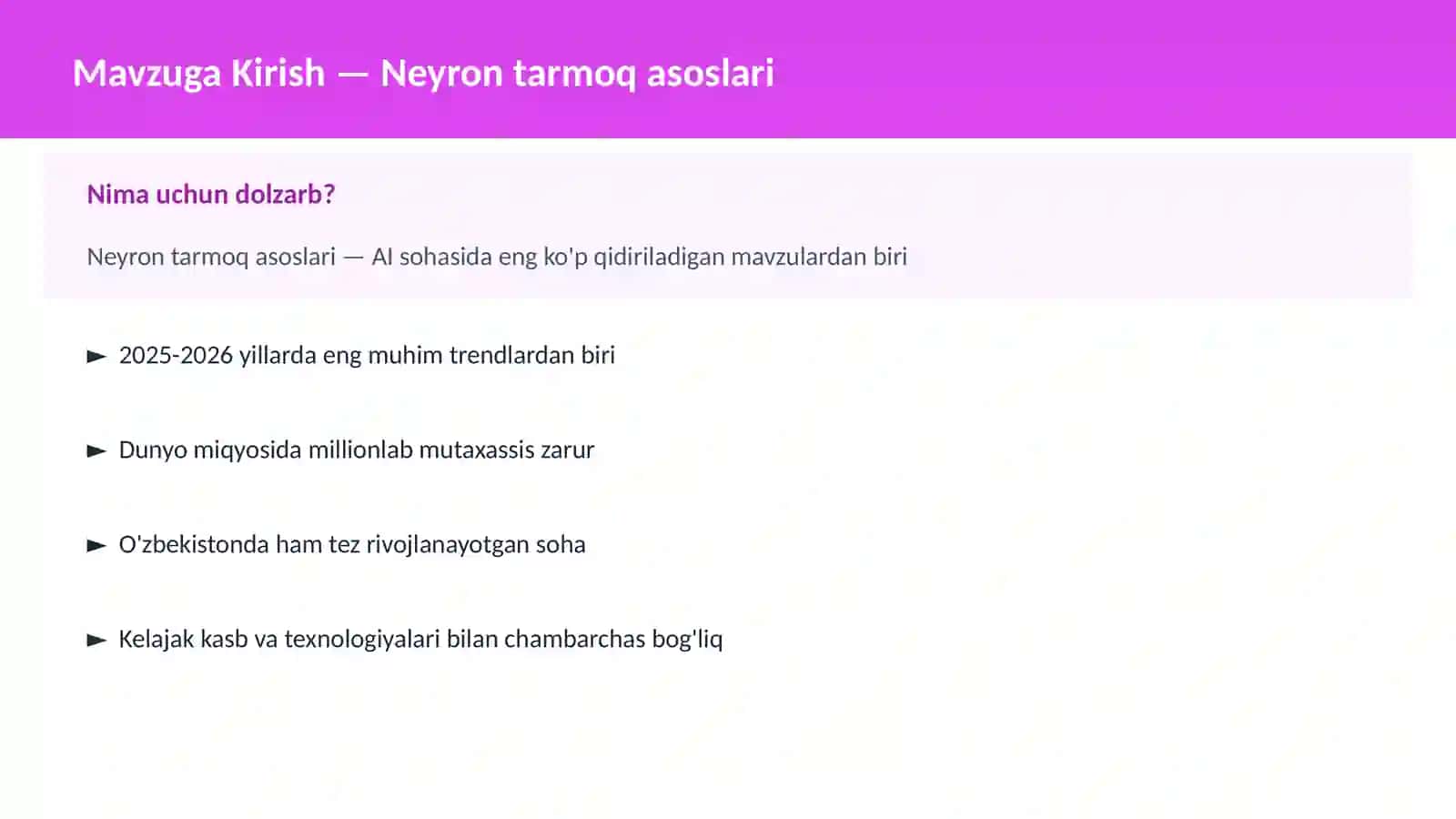 Neyron tarmoq asoslari 2