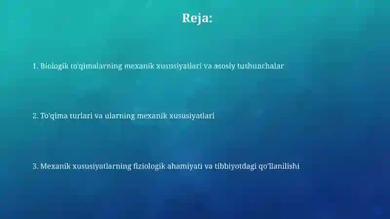 Biologik to'qimlarning mexanik xossalari va ularning fiziologik ahamyati 2