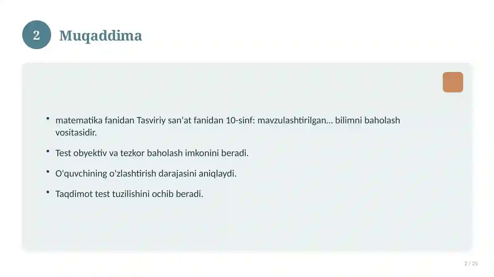 Tasviriy san'at fanidan 10-sinf: mavzulashtirilgan nazorat ishi va tahlil 2