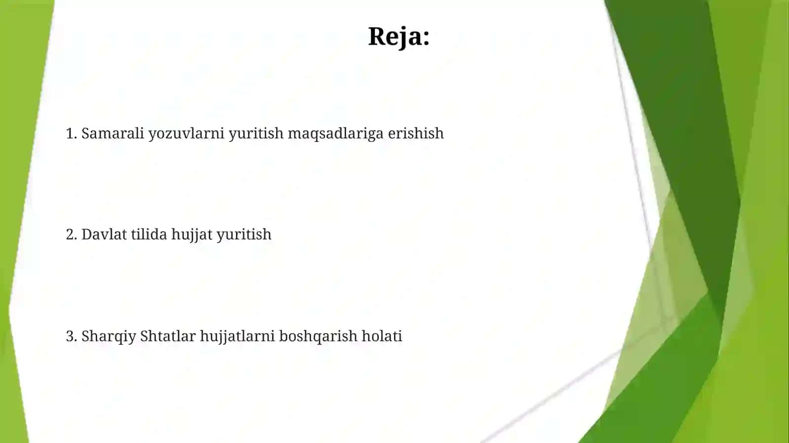 Davlat tilida ish yuritish fanining maqsad va vazifalari. Sharq davlatlarida hujjat yurituvchi 2
