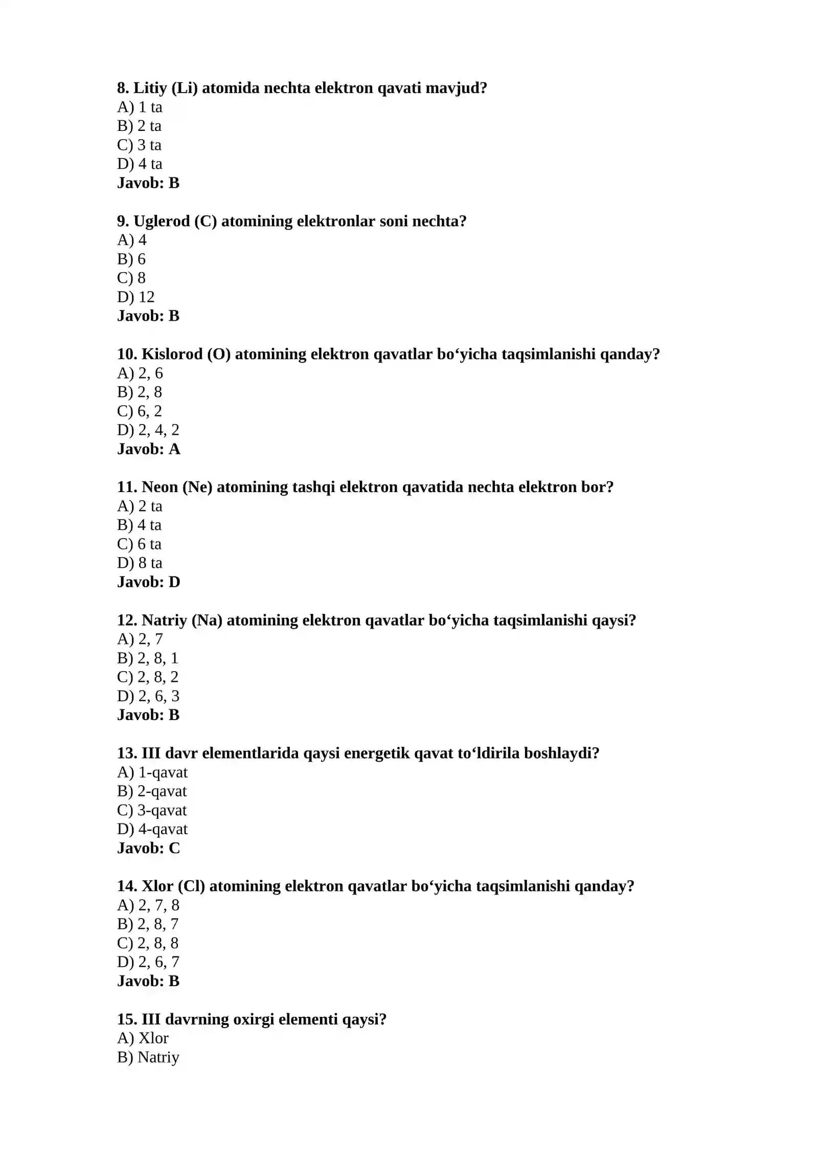 Kichik davr elementlarining atom tuzilishi 2