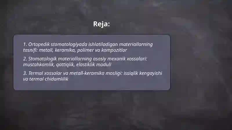 Ortopedik stomatologiyada qo'llanadigan materiallar 2