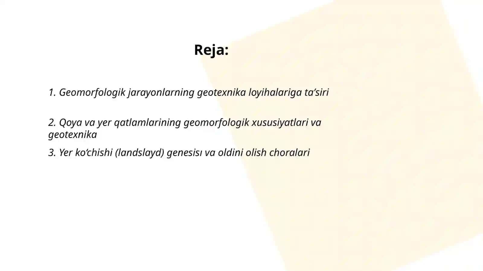 Geotexnika muhandisligi geomorfologiya bilan bogʻliqligi 2