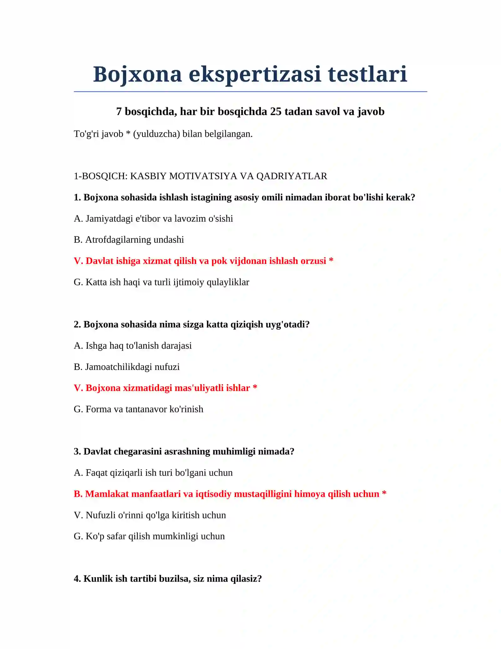 Bojxona ekspertizasi testlari 2