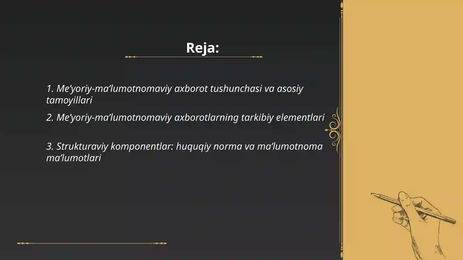 Mе’yoriy-ma’lumotnomaviy axborotlarning tarkibi va tuzilishi 2