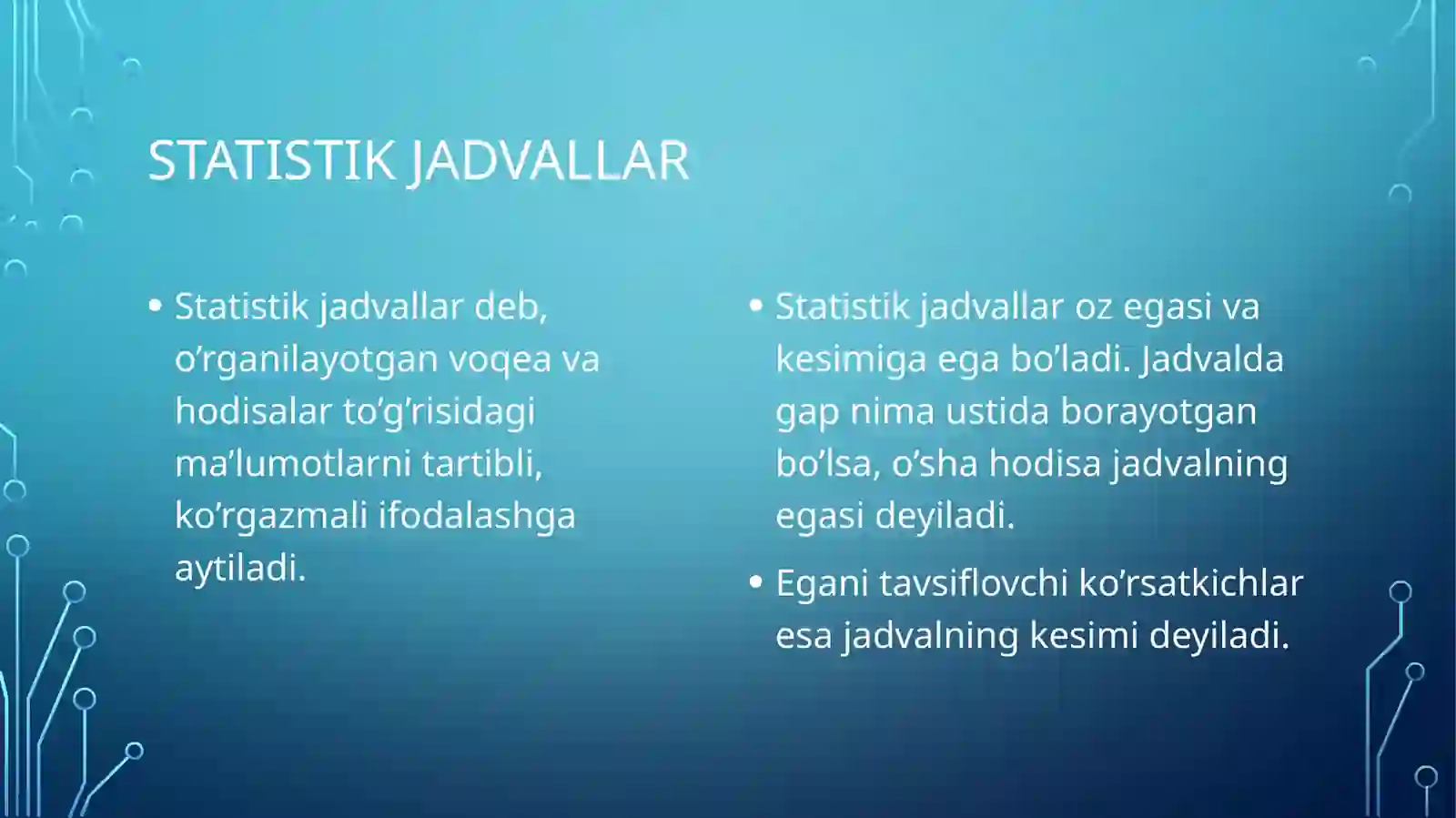 Statistik jadvallar 2