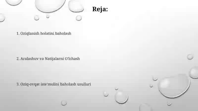 Shaxsiy ovqatlanishning adekvatligini oʻrganish va Baholash 2