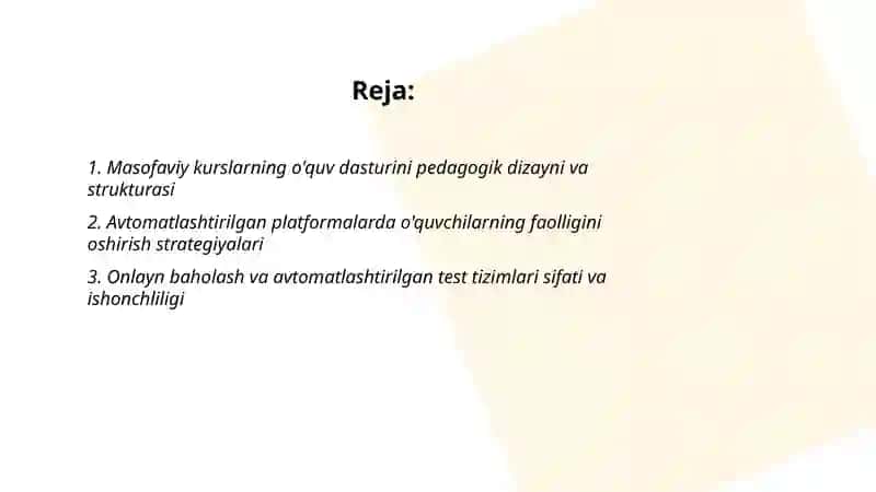 Masofaviy kurslar va avtomatlashtirilgan platformalar 2