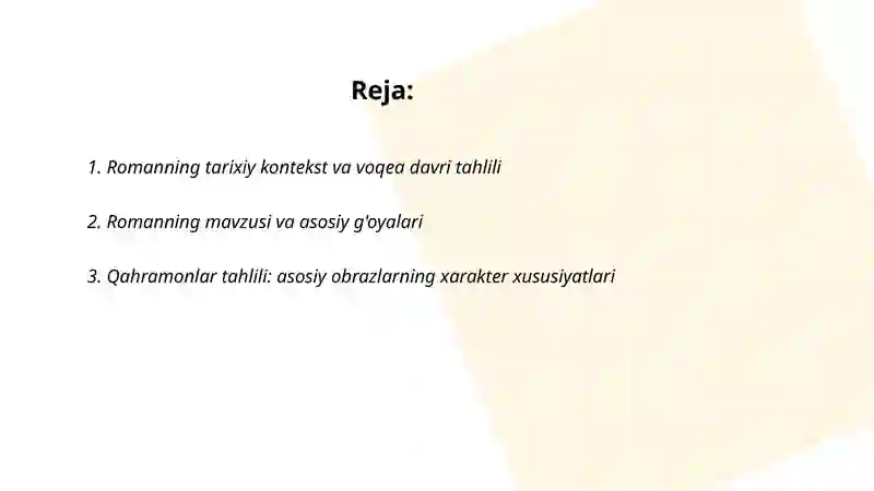 Oʻtkan kunlar romani tahlili 2