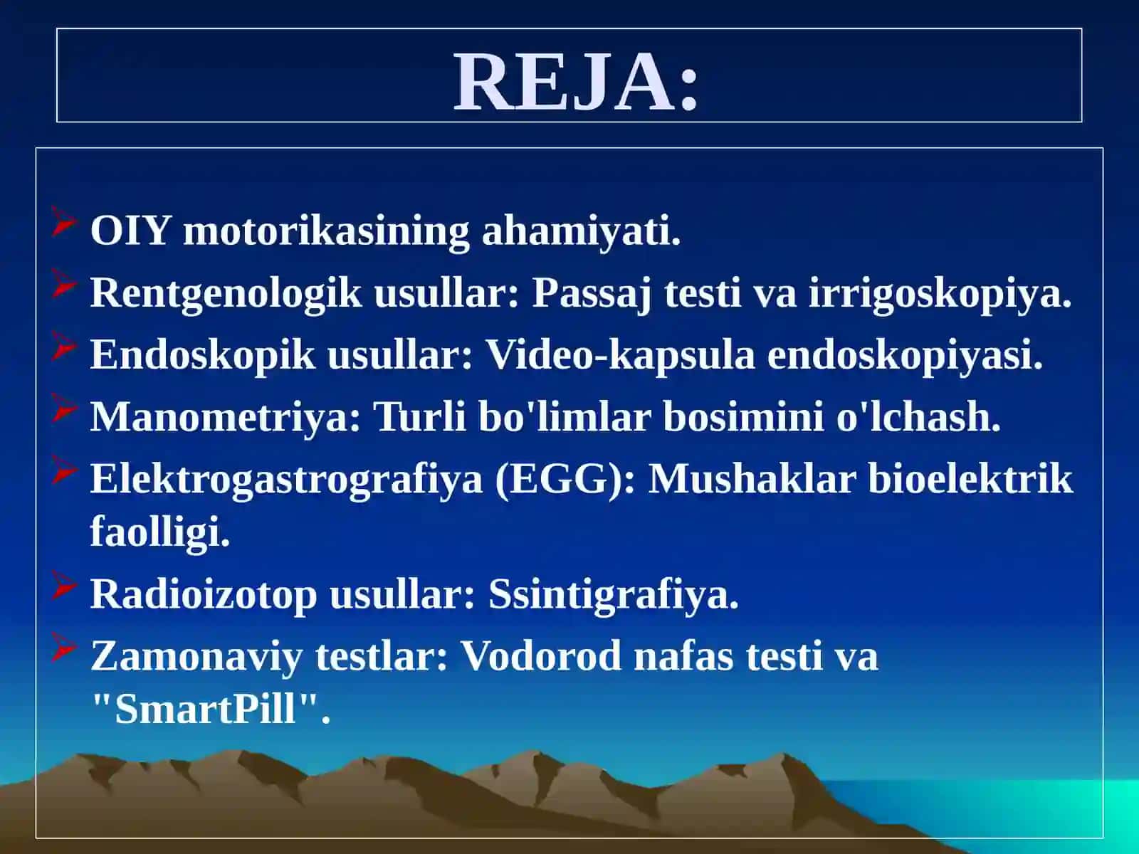 Oshqozon ichak yo‘lining harakat faoliyatini tekshirish usullari 2
