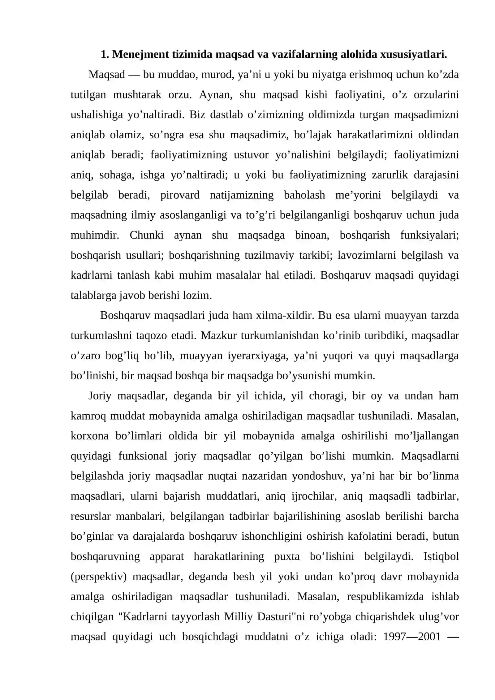 Menejment tizimida maqsad va vazifalarni o’rni 2