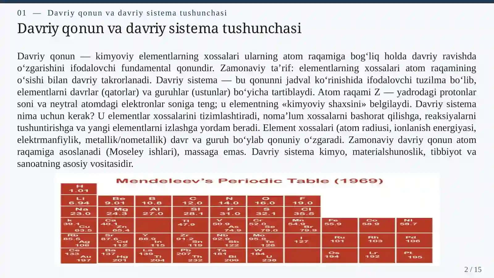 DAVRIY SISTEMA VA KIMYOVIY ELEMENTLARNING DAVRIY XOSSALARI 2
