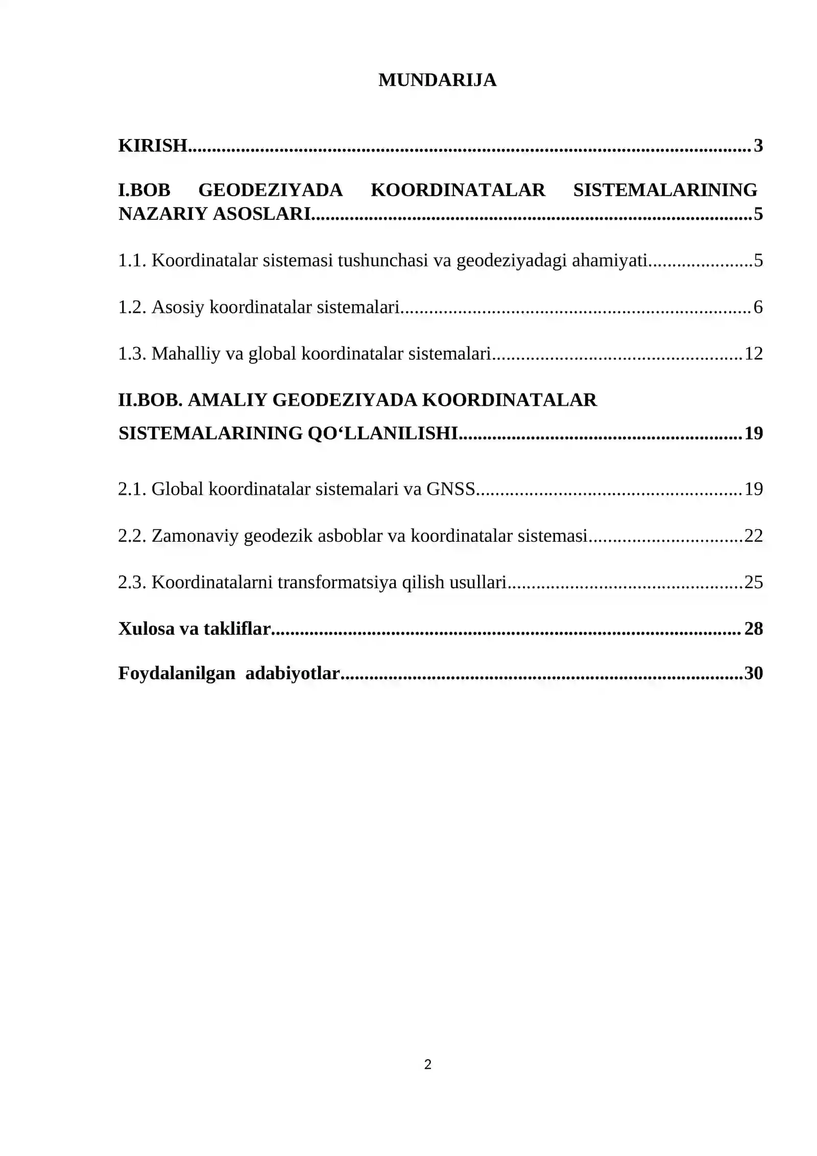“Geodeziyada qo‘llaniladigan koordinatalar sistemasi” kurs ishi 2