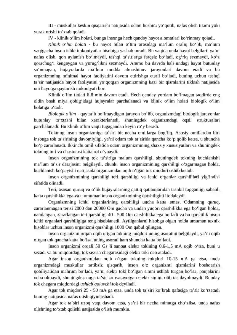 ELEKTR VA TEXNIKA XAFSIZLIGI BO’YICHA TUSHUNCHALAR.FANNING TAVSIFI VA TASNIFI.OPTIK NURLAR VA ULARNI BOSHQA TUR ENERGIYALARGA AYLANISHI. 2