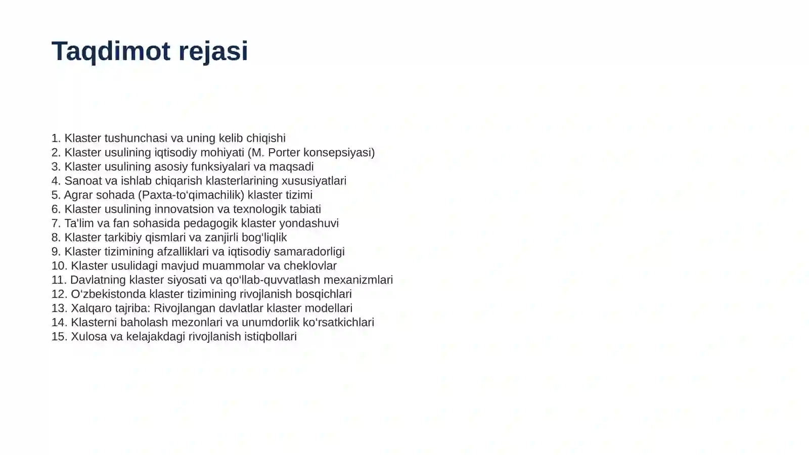 Klaster usulining o‘ziga xos xususiyatlari 2