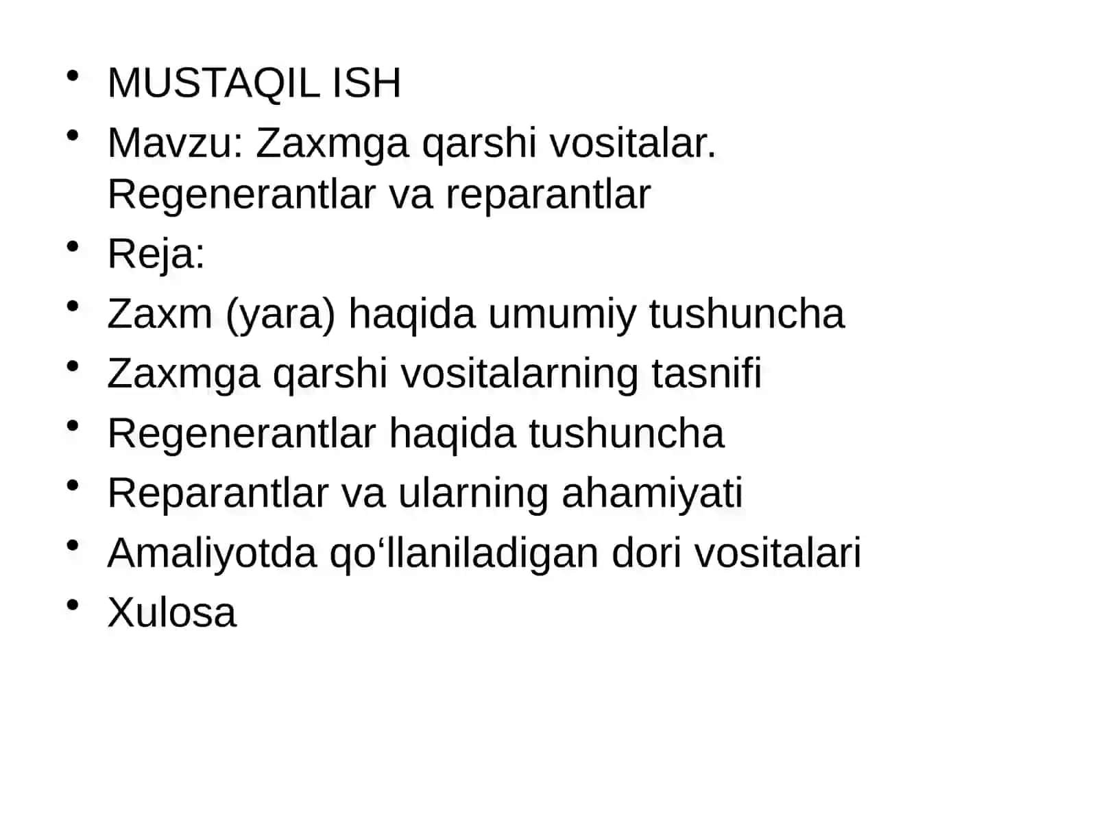 Zaxmga qarshi vositalar. Regenerantlar va reparantlar 2