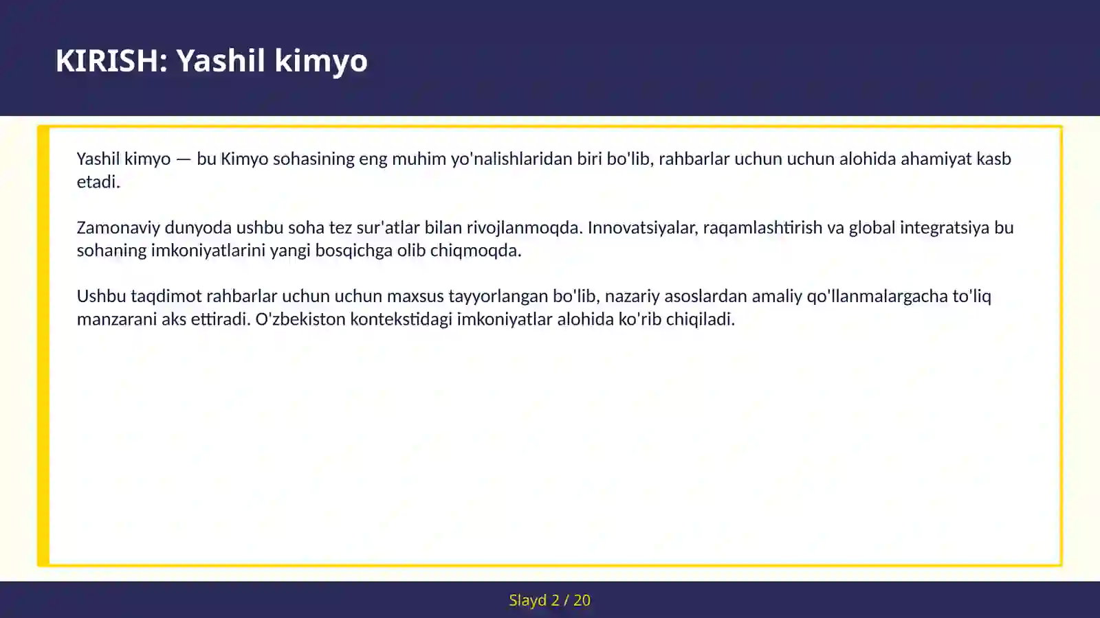 Yashil Kimyo 2