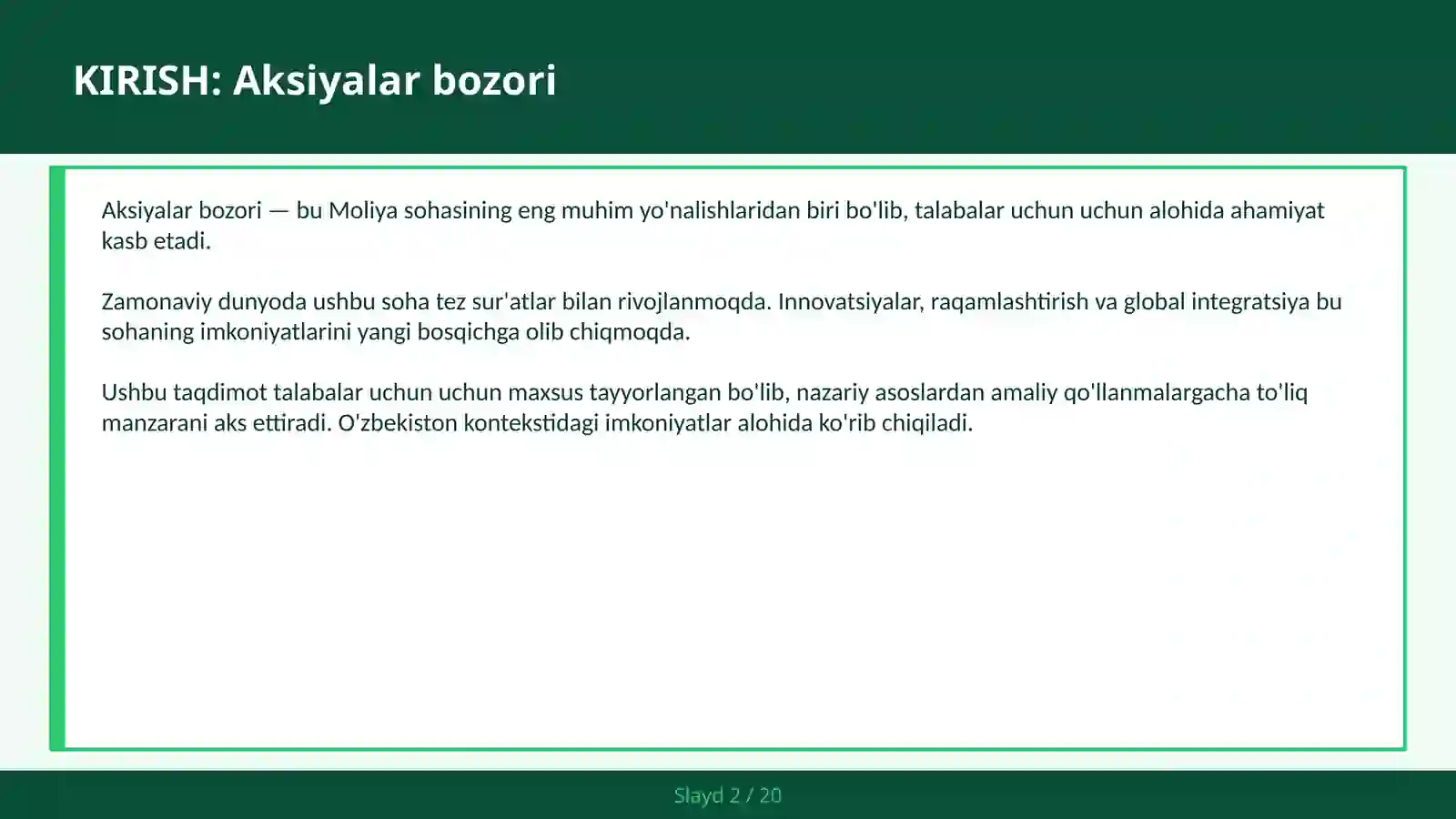 Aksiyalar bozori 2