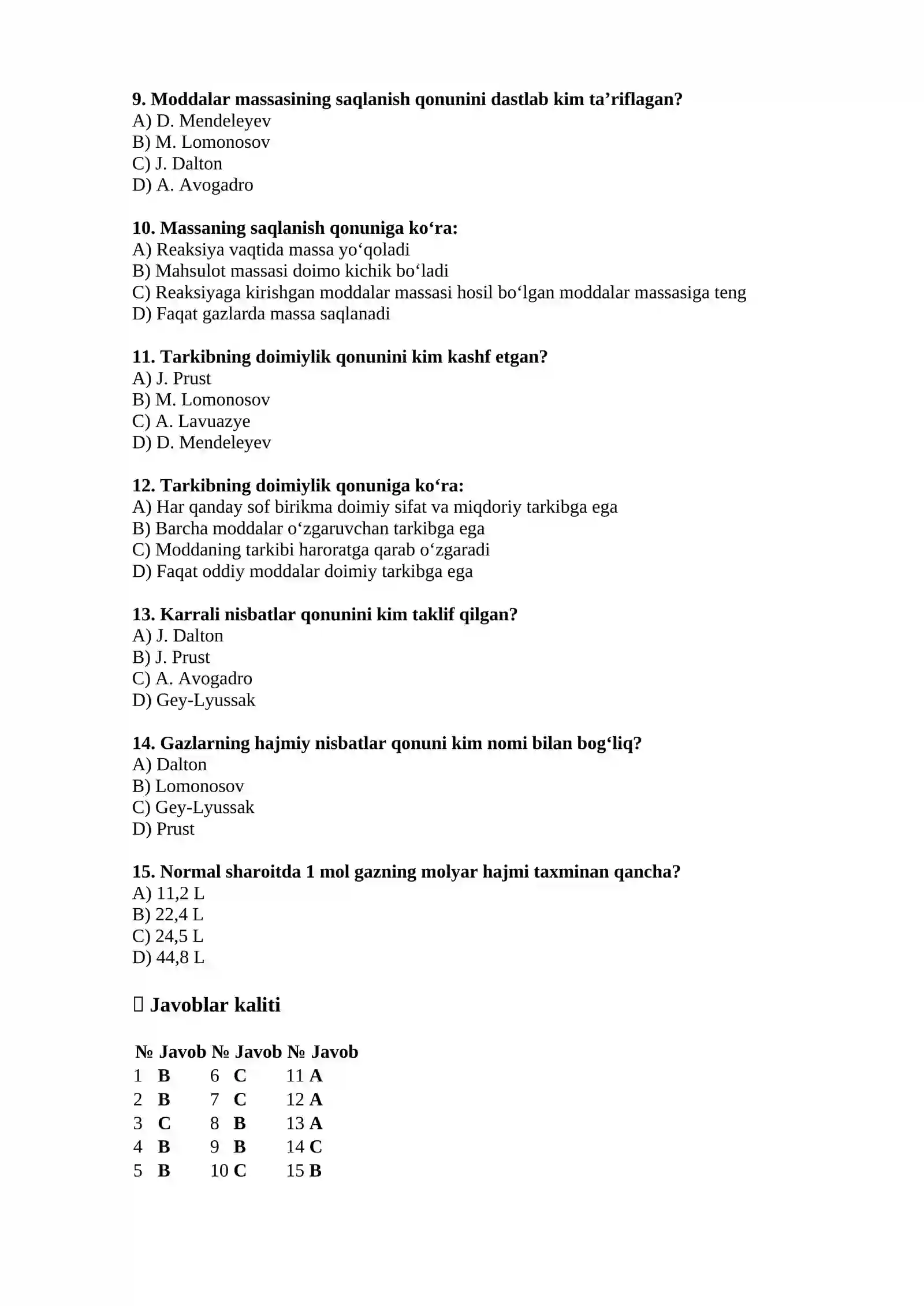 Kimyoviy test 2