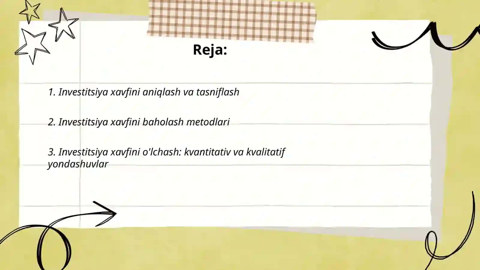 Investitsiya xavfini aniqlash va tasniflash 2