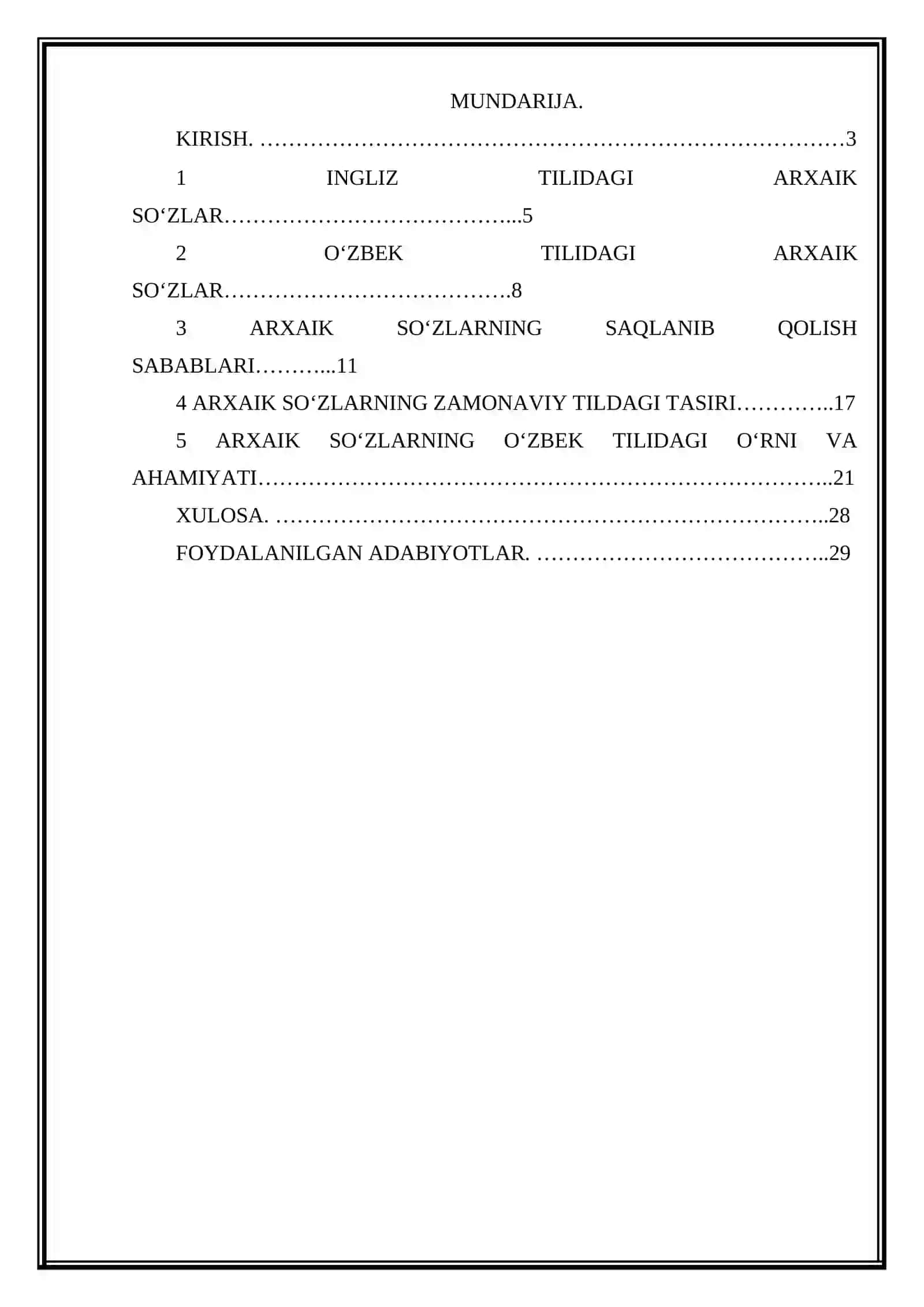 INGLIZ VA OZBEK TILIDAGI ARXAIK SOʻZLAR 2