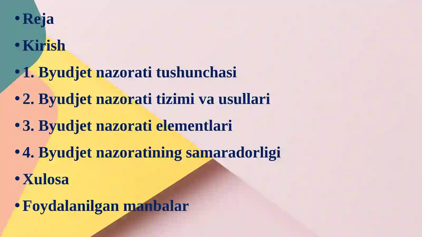 Byudjet nazorati, byudjet nazorati elementlari 2