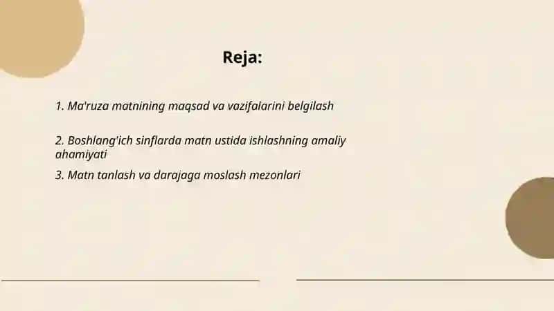 Boshlang'ich ta'limda matn ustida ishlashning maqsad va vazifalari amaliy ahamiyati ma'ruza matnini tayyorlash 2