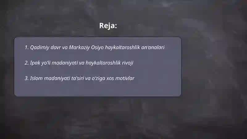 O‘zbekiston haykaltaroshlik san’atining rivojlanishi. 2