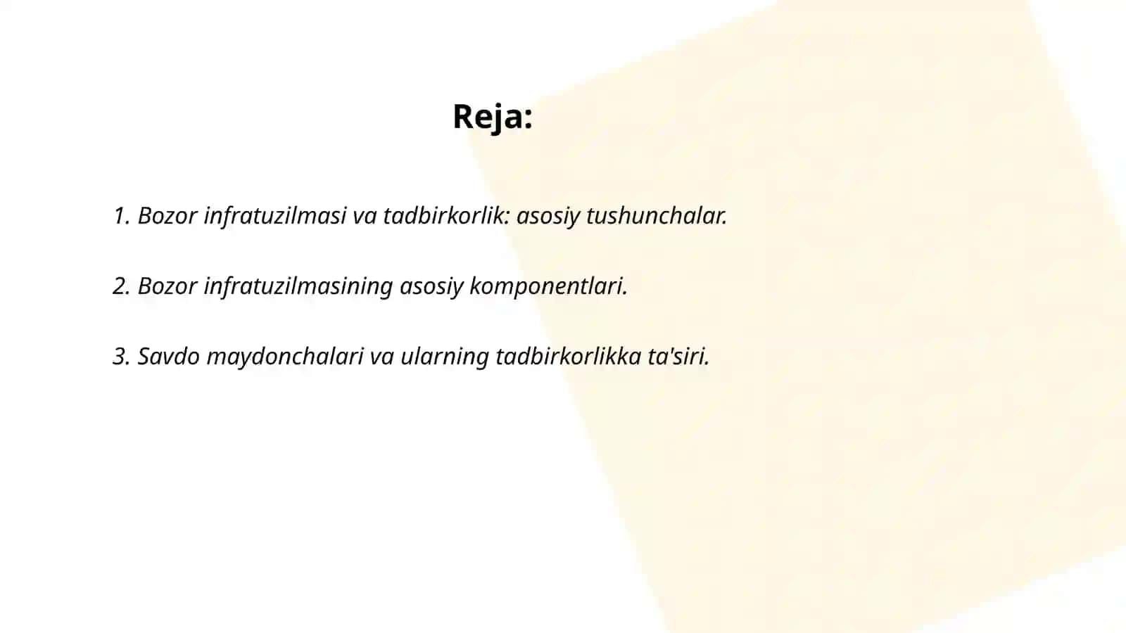 Bozor infratuzilmasi va tadbirkorlik: asosiy tushunchalar 2
