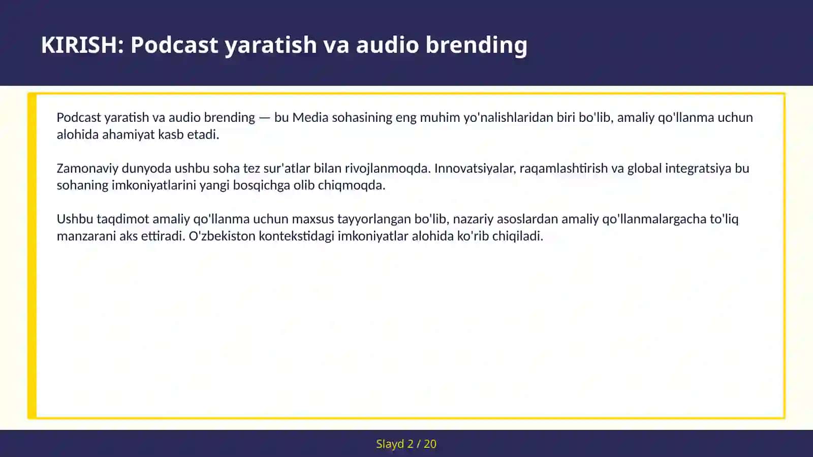 Podcast yaratish va audiо brending 2