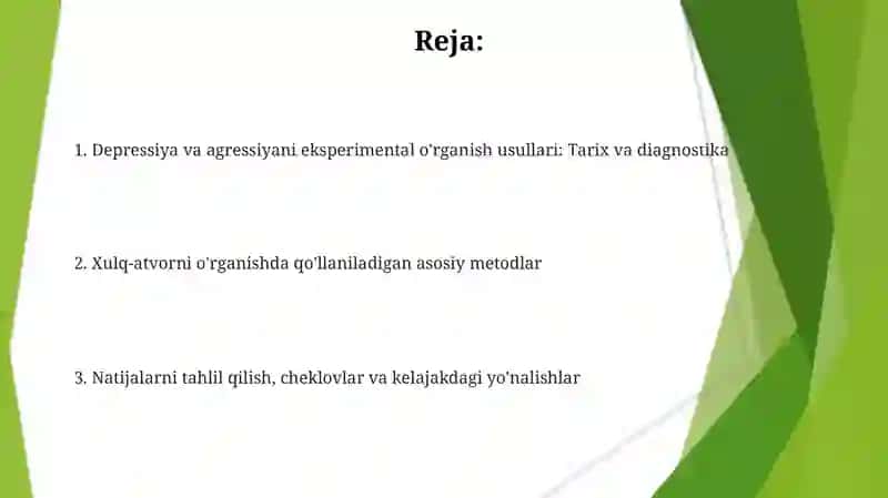 Xulq-atvorni eksperimental tadqiq etish metodlari: depressiya va agressiyani diagnostika qilish 2