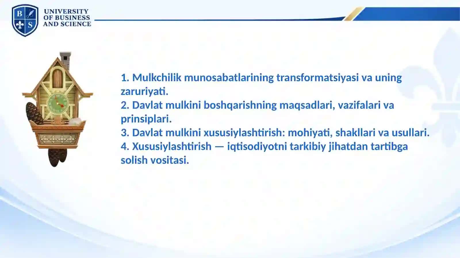 DAVLAT MULKINI XUSUSIYLASHTIRISH VA BOSHQARISH — IQTISODIYOTNI TARTIBGA SOLISH VOSITASI 2