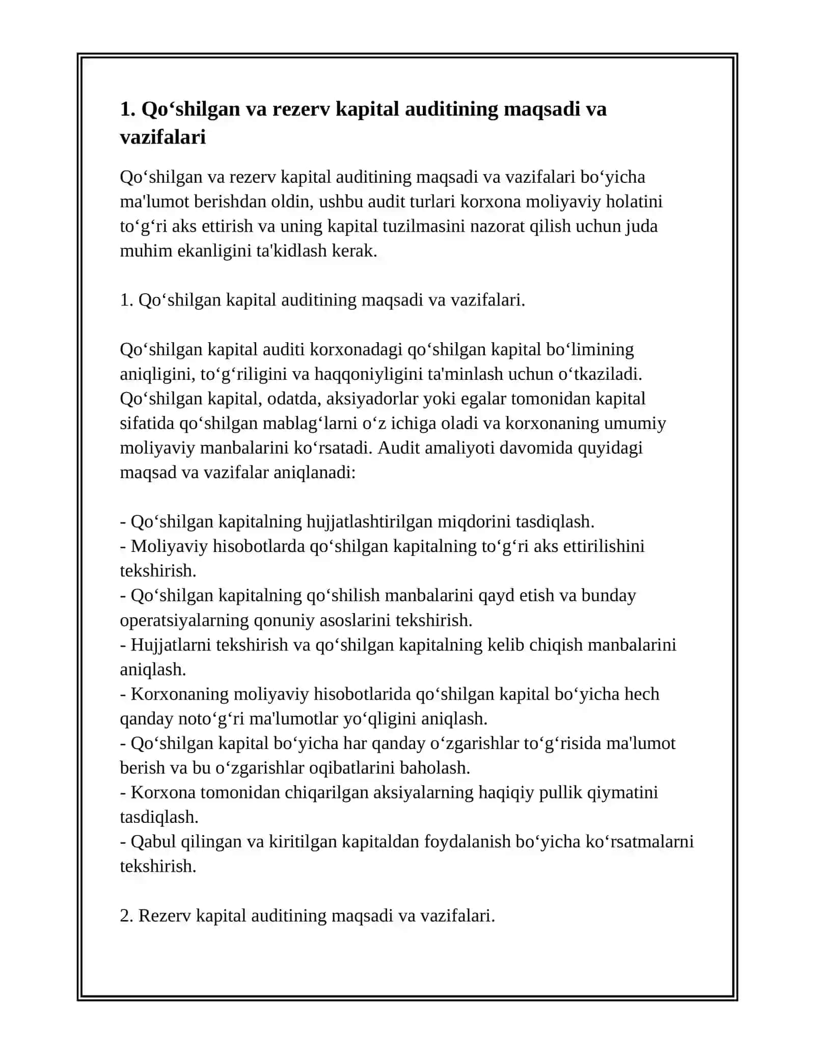 Qo‘shilgan va rezerv kapital auditini o‘tkazish tartibi 2