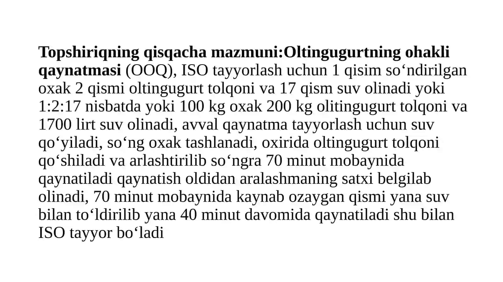 Oltingugurtning ohakli qaynatmasi(OOQ) 2
