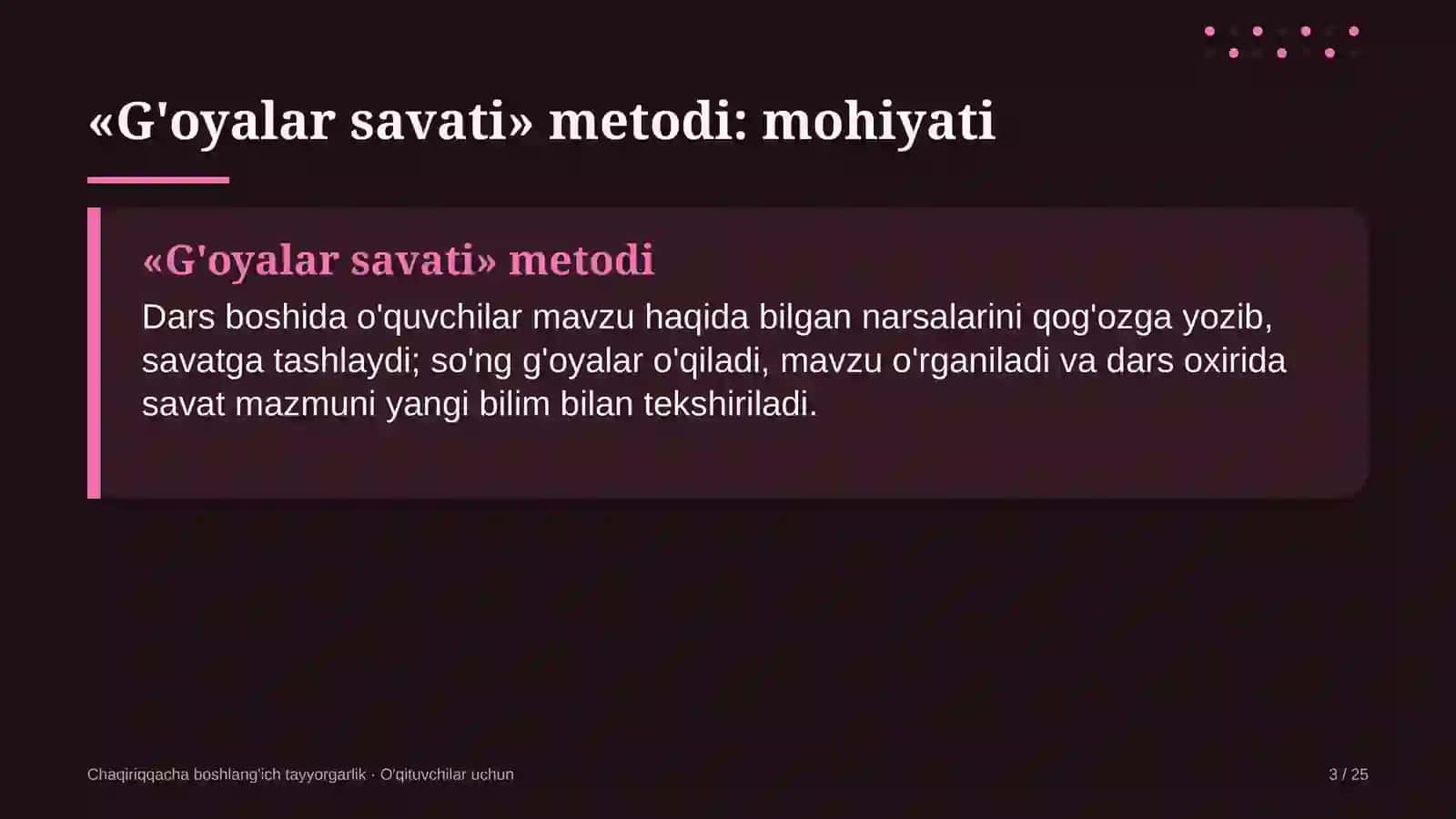 chaqiriqqacha boshlang'ich tayyorgarlik darslarida g'oyalar savati metodidan foydalanish 2280 3