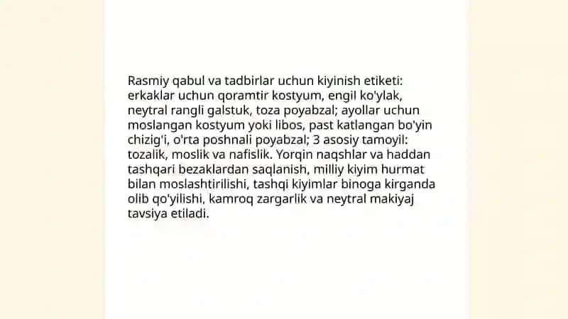 Rasmiy qabul va tadbirlar uchun kiyinish etiketi 3