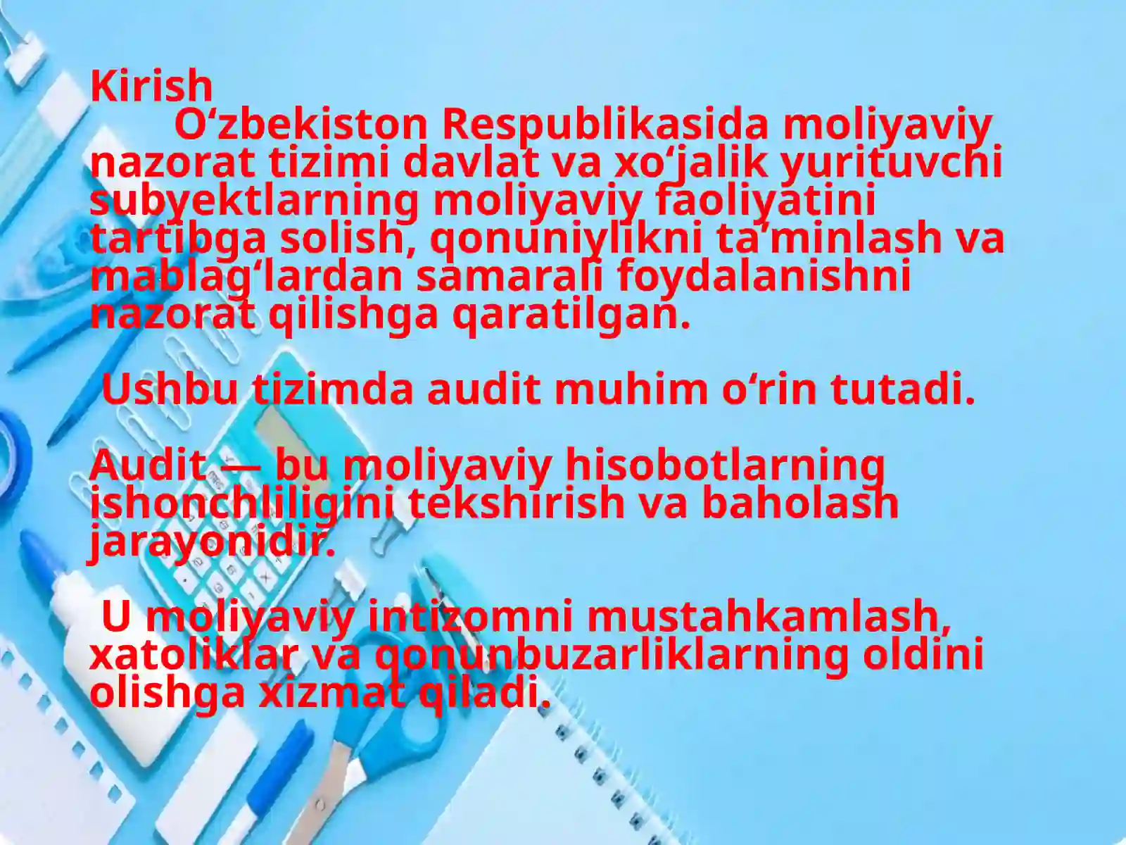 O‘zbekiston Respublikasi moliyaviy nazorat tizimida auditning o‘rni 3